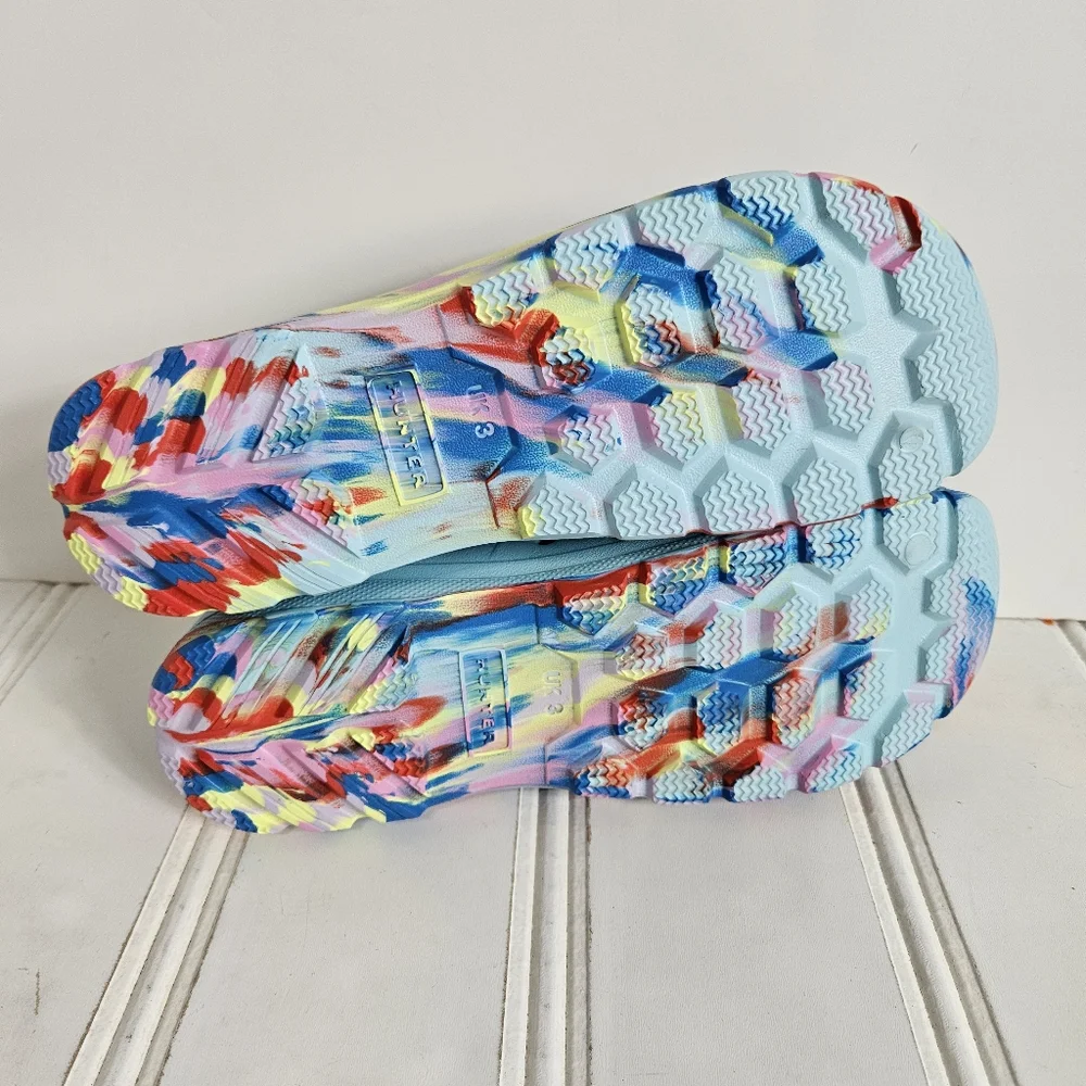 Hunter Kids Water Shoes Size 36 Original Lightweight Marble Blue Yellow Slip On